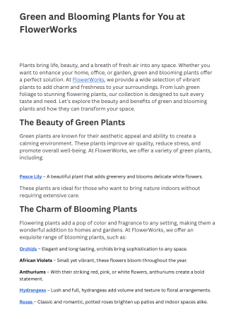 Green and Blooming Plants for You at FlowerWorks