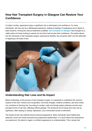 How Hair Transplant Surgery in Glasgow Can Restore Your Confidence