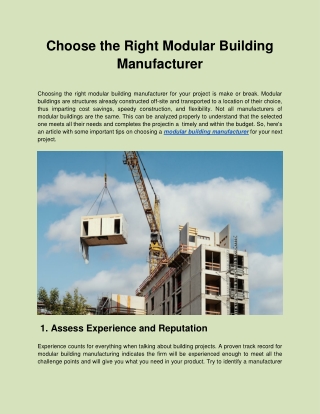 Choose the Right Modular Building Manufacturer