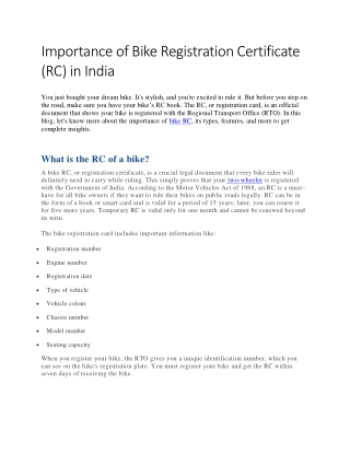 Importance of Bike Registration Certificate