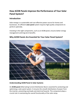How ACDB Panels Improve the Performance of Your Solar Panel System?