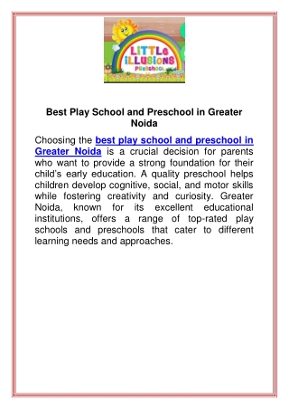 Best Play School and Preschool in Greater Noida (1)