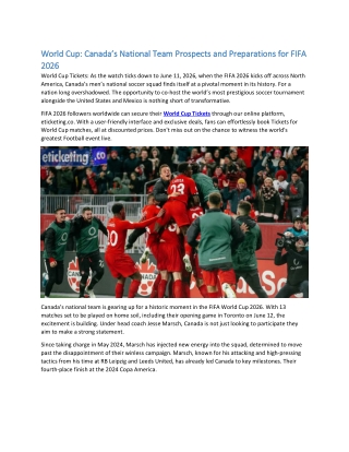 World Cup: Canada’s National Team Prospects and Preparations for FIFA 2026
