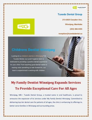 My Family Dentist Winnipeg Expands Services To Provide Exceptional Care For All Ages