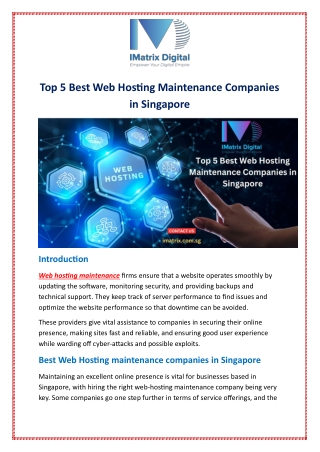 Top 5 Best Web Hosting Maintenance Companies in Singapore