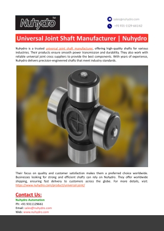 Universal Joint Shaft Manufacturer-Nuhydro