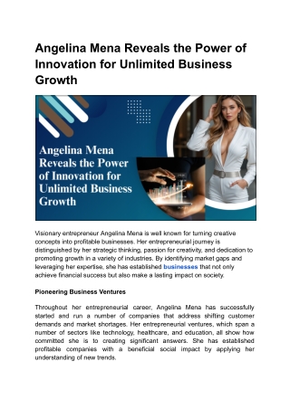 How Angelina Mena Uses Innovation to Create Business Success