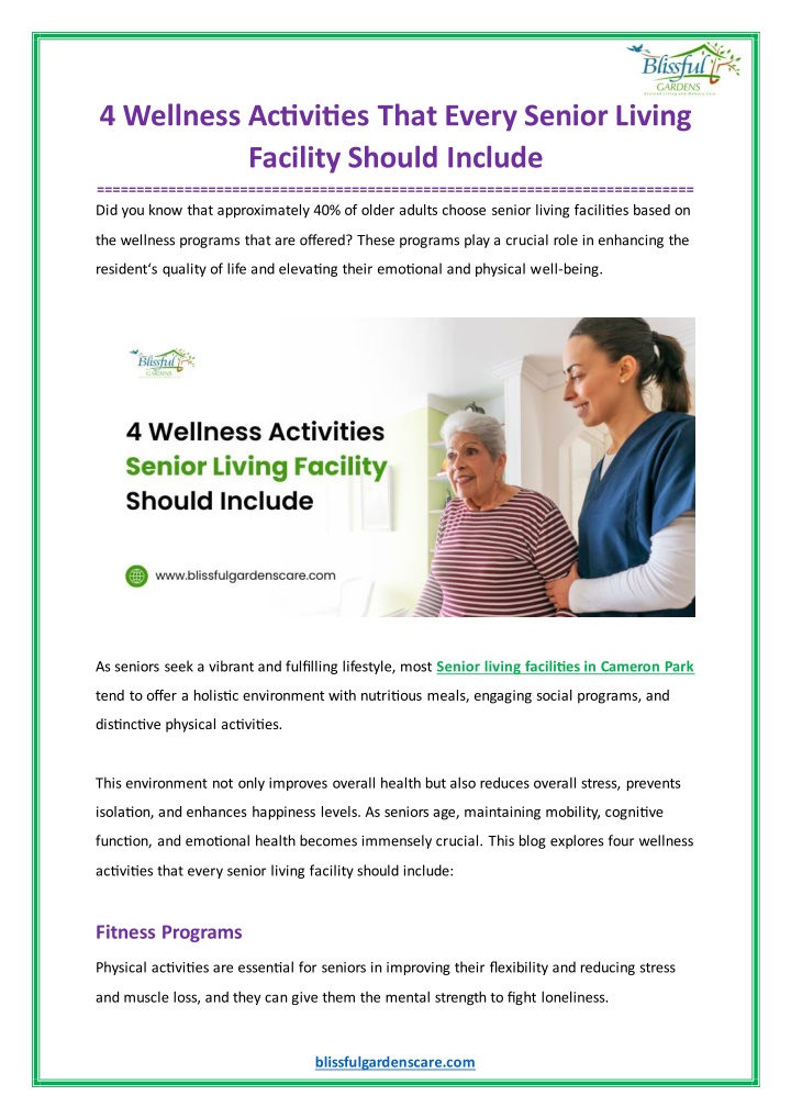 4 wellness activities that every senior living