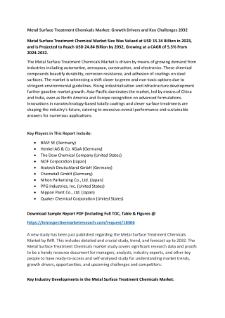 Metal Surface Treatment Chemicals Market - In-Depth Analysis