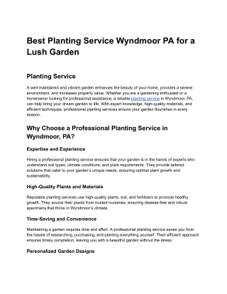 Best Planting Service Wyndmoor PA for a Lush Garden