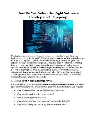 How Do You Select the Right Software Development Company