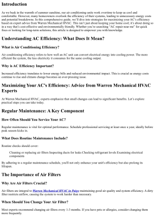 Maximizing Your AC's Efficiency: Advice from Warren Mechanical HVAC Experts