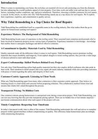 Why Tidal Remodeling is a Top Choice for Roof Repairs
