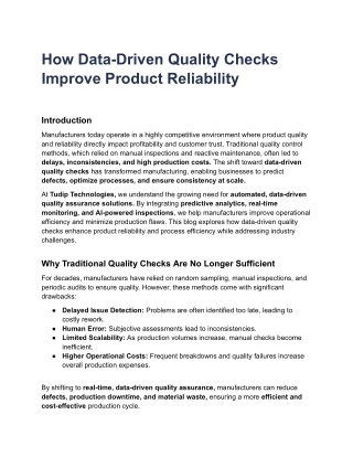 How Data-Driven Quality Checks Improve Product Reliability