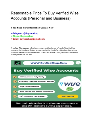 Reasonable Price To Buy Verified Wise Accounts (Personal and Business)
