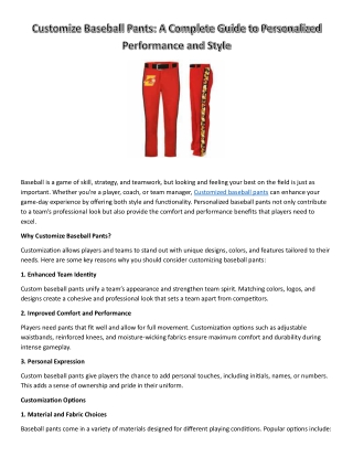 Customize Baseball Pants