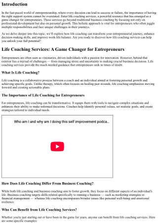 Life Coaching Services: A Game Changer for Entrepreneurs