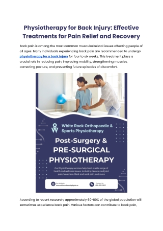 Physiotherapy for Back Injury: Effective Treatments for Pain Relief and Recovery