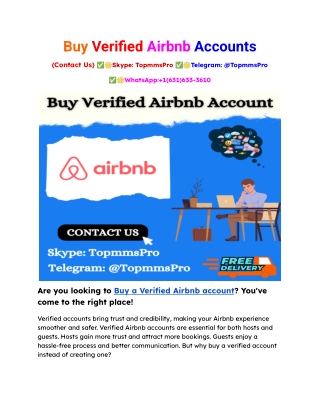 Buy Verified Airbnb Accounts - 100% | Bulk | Aged | PVA