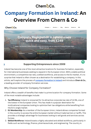 Company Formation in Ireland - An Overview From Chern & Co