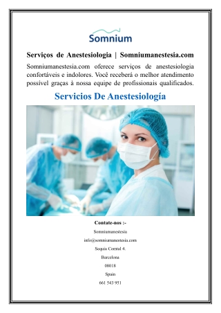 Serviços de Anestesiologia  Somniumanestesia.com