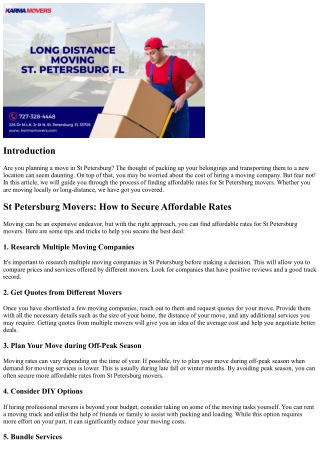 St Petersburg Movers: How to Secure Affordable Rates