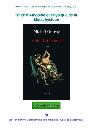 eBooks PDF Traite d'Atheologie Physique de la Metaphysique