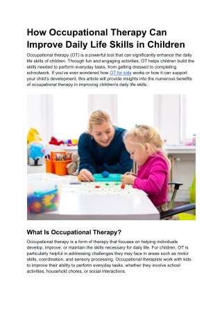 How Occupational Therapy Can Improve Daily Life Skills in Children
