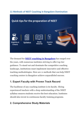 11 Methods of NEET Coaching in Bangalore Domination