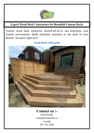 Expert Wood Deck Contractors for Beautiful Custom Decks