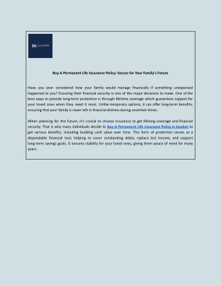 Buy A Permanent Life Insurance Policy: Secure for Your Family’s Future
