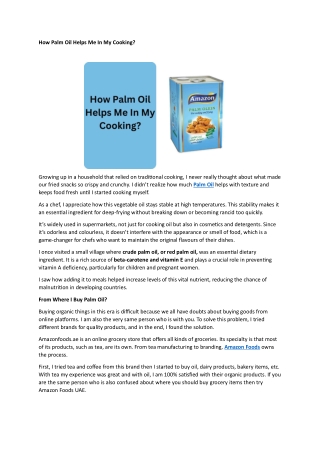 How Palm Oil Helps Me In My Cooking
