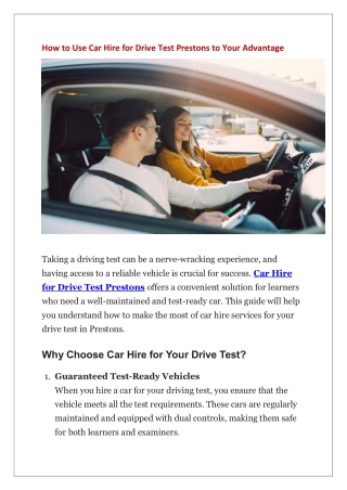 how to use car hire for drive test prestons
