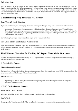 The Ultimate Checklist for Finding AC Repair Near Me in Your Area