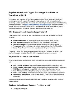 top decentralized crypto exchange providers