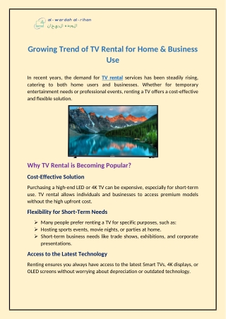 Growing Trend of TV Rental for Home & Business Use