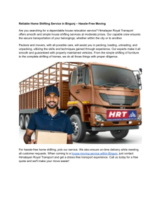 Reliable Home Shifting Service in Birgunj – Hassle-Free Moving