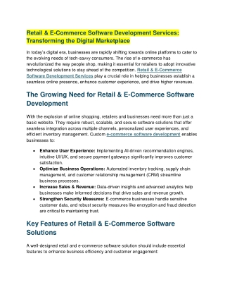 retail e commerce software development services