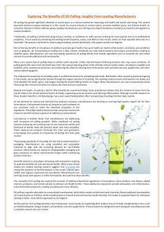 Exploring The Benefits Of Oil Pulling: Insights From Leading Manufacturers