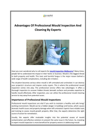 Advantages Of Professional Mould Inspection And Cleaning By Experts