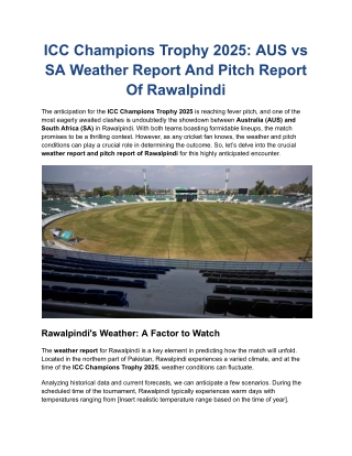 ICC Champions Trophy 2025_ AUS vs SA Weather Report And Pitch Report Of Rawalpindi