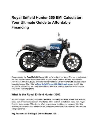 Royal Enfield Hunter 350 EMI Calculator_ Your Ultimate Guide to Affordable Financing