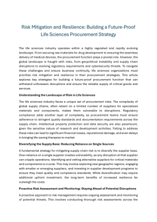 Risk Mitigation and Resilience Building a Future-Proof Life Sciences Procurement Strategy
