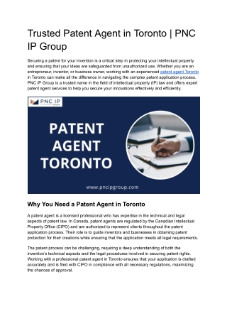 Trusted Patent Agent in Toronto _ PNC IP Group