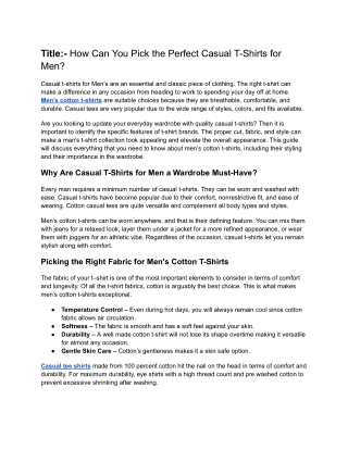 How Can You Pick the Perfect Casual T-Shirts for Men_