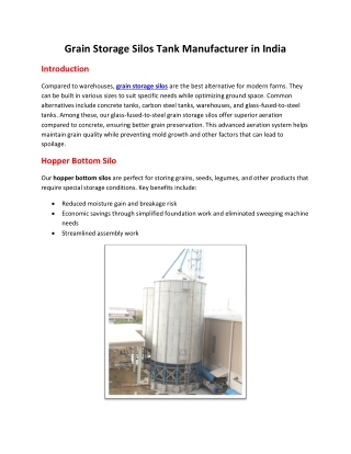 Grain Storage Silos Tank Manufacturer in India