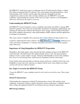 DumpsBoss HPE0-P27 Dumps How to Pass and Get Certified Fast