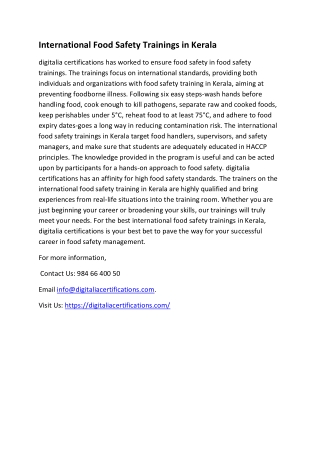 international food safety trainings in kerala