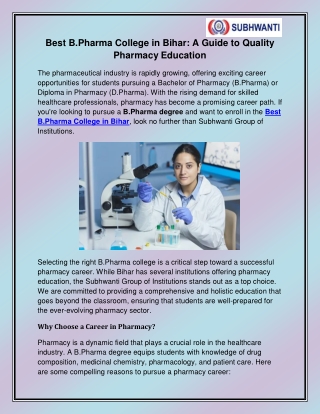 Best B.Pharma College in Bihar