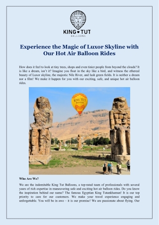 Experience the Magic of Luxor Skyline with Our Hot Air Balloon Rides